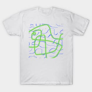 Blue and Green Loose lines floating T-Shirt